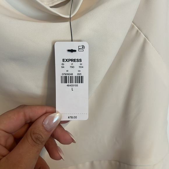 Express Satin Cowl Neck Surplice Romper - Picture 4 of 6